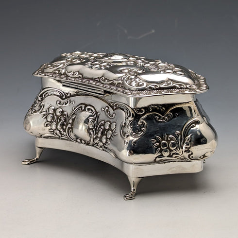 1912 British Antique Sterling Silver Jewelry Box 370g Jones & Crompton